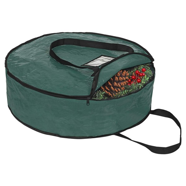 ProPik Christmas Wreath Storage Bag 36" - Garland Holiday Container with Tear Resistant Material - Featuring Heavy Duty Handles and Transparent Card Slot - 36” X 8” (Green)