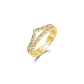 Fine 925 Silver Gold Plated Pave 1.5MM VVS GRA Moissanite Couple Jewelry Minimal V Shape Engagement Stacking Rings Set VermeilColor: Gold Plated-Set, Ring Size: 8#