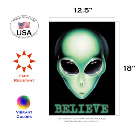 Toland Home Garden 1112712 Believe Alien UFO Flag, Double Sided for Outdoor UAP House Yard Decoration