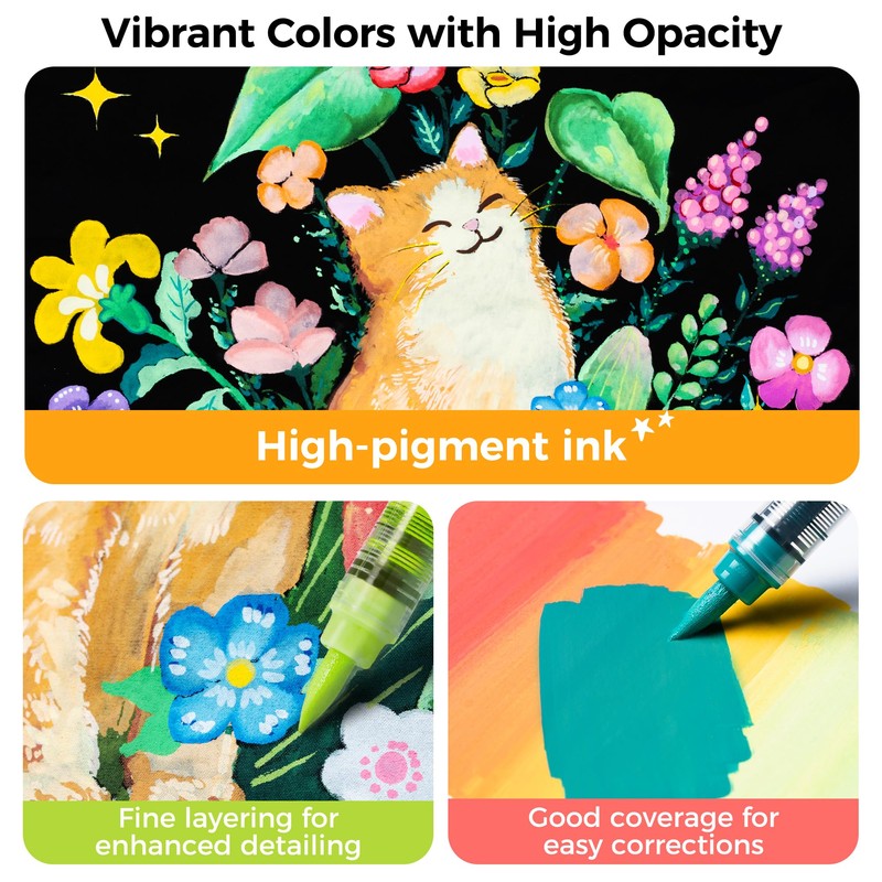 Ohuhu Acrylic Pens with Brush Tip, 120 Colours, Car Ink