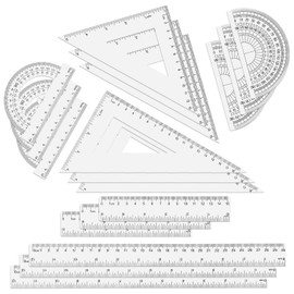 18pcs Geometry Set, Plastic Ruler Straight Ruler Clear Ruler Protractor Inches & Metric Maths Set Secondary School Classroom Must Haves Geometrie Set for Classroom Office