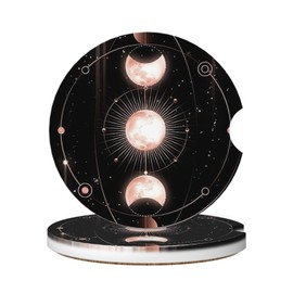 GACCAP Car Coasters for Cup Holders, 2 Pack Absorbent Ceramics Anti Slip Universal 2.56 Inch Car Cup Coaster for Women Men, Car Interior Accessories - Moon Lunar Eclips Astrology