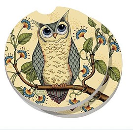 CounterArt Absorbent Stoneware Car Coaster, Wise Owl, Set of 2 by CounterArt