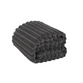OHS Throws for Sofa Charcoal Grey, Faux Fur Rib Thick Blanket Throw for Winter Ultra Soft Cosy Warm Sofa Throw Blanket for Bedroom Living Room, 125x150cm
