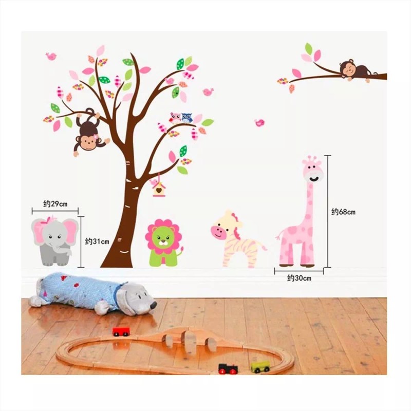 DaraBaby Vinil Árbol Con Búhos Y Animales De La Selva