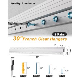 French Cleat 30 inch, 2 Pairs Heavy Duty Aluminum Z Clips/Bar Hanger Interlocking Wall Mounting Bracket Hardware Kit for Hanging Mirrors, Picture, Shelf, Headboard, Cabinet, Whiteboard, Art, Frames