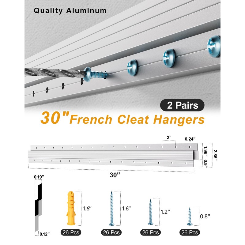 French Cleat 30 inch, 2 Pairs Heavy Duty Aluminum Z