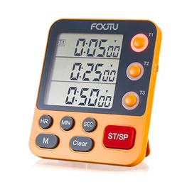 FCXJTU Digital Dual Triple Kitchen Timer, 3 Channels Count UP/Down Memory Timer, Large Display Cooking Timer, Loud Volume Alarm and Flashing Light with Magnetic Back, Stand, Battery Included (Orange)