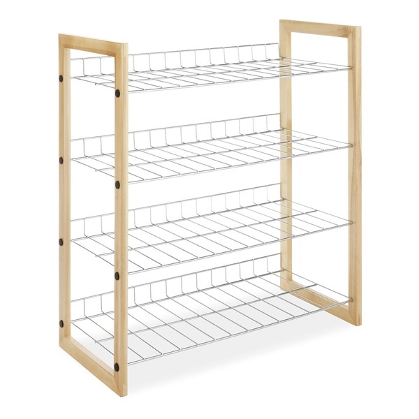 Whitmor 4 Tier Storage Organizer-Natural Wood and Chrome Closet Shelf