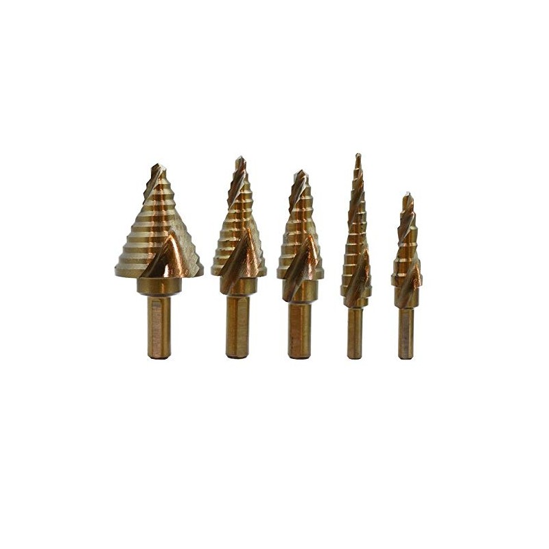 Stark 5-Piece Set SAE Spiral Grooved Step Drill Bit Set,