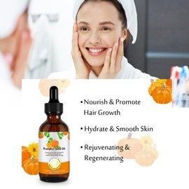 Pumpkin Seed Oil 2 Fl Oz – 100% Pure Cold Pressed Pumpkin Oil for Hair Growth, Skin Hydration & Scalp Care – Rich in Fatty Acids & Vitamins for Face, Body & Nails – Nourishing Carrier Oil
