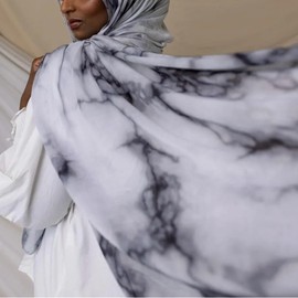 MUDNAAZ Marble Satin Silk Hijab, Luxury Scarf for Muslim Women, Shawl (Bkack & White)