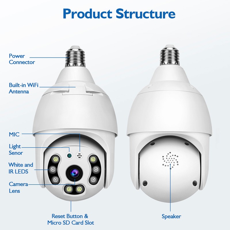 WiFi Light Bulb Camera 1920 X 1080 Wireless Home Surveillance