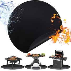 ROCKY&CHAO Fireproof Underlay 48 Inch Round Fire Protection Mat 3 Layer Fire Resistant Grill Mat, Fibreglass Aluminium Foil Fire Pit Pad, BBQ Grill Mat for Floor, Lawn, Camping, Deck Protection