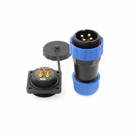 HangTon HE29 4 Pin Connector Industrial Waterproof IP68 Circular Plastic Male Female Wire Plug Panel Socket, High Power(4 pin 45A 380V)