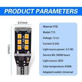 Arwrilt 4 PCS Car LED Bulb for Reverse Lights, T15 2835-15smd Backup Light Turn Signal Light Brake Light, W16W 912 921 Canbus LED Bulb Replacement, Universal Automotive Bulb for Cars (Yellow)