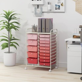 HAPPYGRILL 15 Drawer Rolling Storage Cart Organizer Cart Tools for Office School Utility Cart Paper Organizer with Wheels