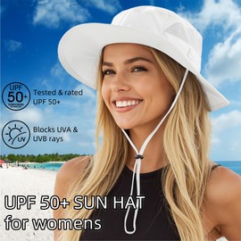 Connectyle Women's UPF 50+ Safari Sun Hat Ladies Sun Hat Wide Brim Bucket Hats Breathable UV Protection Fishing Hats White