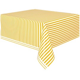 Unique Party 50303 - Plastic Yellow Striped Tablecloth, 9ft x 4.5ft