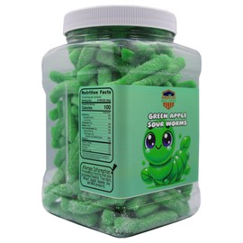Gummy Worms Jar, (Sour Green Apple Flavor 1.5 Pound)