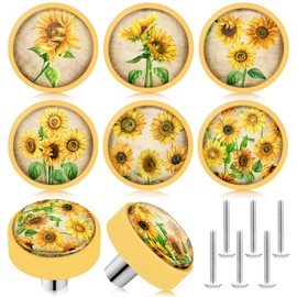 Fumete 12 Pcs Flower Knobs Sunflower Knobs for Vintage Drawer Soft Rubber Kitchen Cabinet Pulls Rustic Print Dresser Handles Home Nursery Furniture Cupboard Decoration(Sunflower)
