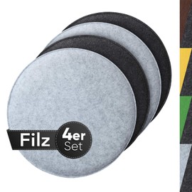 Sidorenko Comfortable Round Felt Seat Cushions, Diameter 34 cm, Set of 4 in 4 Colours, Washable Chair Cushions, Comfortable Seat Cover for Bench / Chair