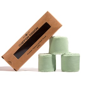 HTVRONT 3 Roll Chiffon Ribbons - 1.5in*7yd Cream Green Chiffon Ribbon Sets, Fringe Chiffon Silk Ribbon for Wedding Invitations, Gift Wrapping,Holiday Decorations, Bridal Bouquets