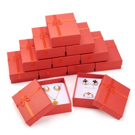 Spritewelry Schmuck-Geschenkboxen aus Karton, 9 x 7 x 3 cm, kleine Geschenkboxen, rechteckig, Schmuckpaket, Zubehör, Halskette, Ohrringe, Ring, Verpackungsbox mit Schleife, für Valentinstag, Rot, 12