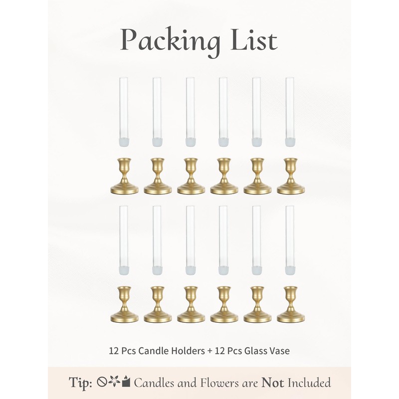 Inweder Bud Vases with Candlestick Holders: Set of 12 Clear