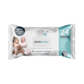 Dadamuma XL Pure Water Washcloths (Pack of 24) | 99.9% Pure Water | Suitable for use on newborn sensitive skin | 100% Recyclable Plastic Packaging | Fully Biodegradable