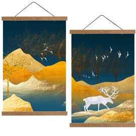 A3 Poster Frame Hangers FOCCTS 2 Pack Wood Wooden Magnetic Poster Hanger Frames Hanging Kit for Posters, Pictures, Prints, Photos, Maps, Scrolls, Canvas Artwork (30cm / 11.8", Teak Wood)