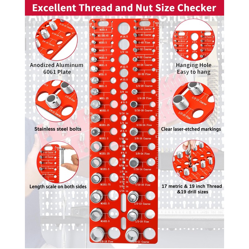 Manalete Thread Checker, 55 Nut and Bolt Thread Checker, Screw