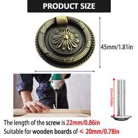 Jinyuanchao 6PCS Drop Ring Handles Dresser Ring Pull Brass Oil-Rubbed Bronze Cabinet Cupboard Pulls Drawer Ring Handle Knobs (Bronze, 1.8in/46mm)