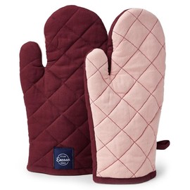 Encasa Heat Resistant Cotton Oven Gloves Mitts (2 Pc Set) - Quilted & Safe 12x7 in - for Kitchen, Cooking & Baking, Grilling, Handling Hot Pots & Pans - Maroon