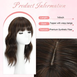 Hair Toppers for Women 14 Inch Curly Wavy Wispy Clip Bangs（4/30）