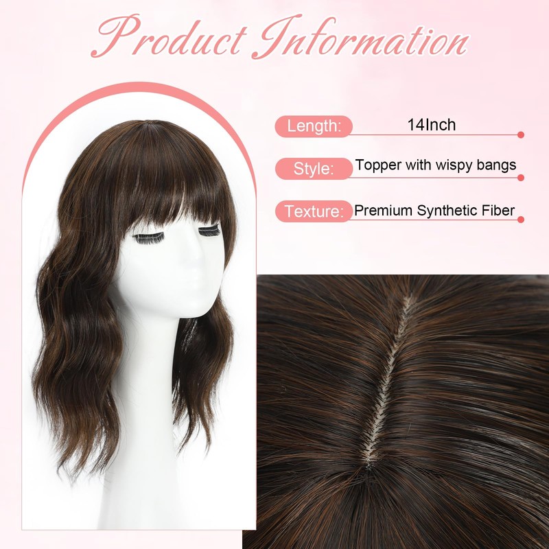 Hair Toppers for Women 14 Inch Curly Wavy Wispy Clip