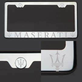 KA T304 Chrome Polished Maserati Laser Etched Engrave License Plate Frame Screw Cap