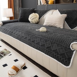 MDSASFD Geometric Jacquard Plush Warm Sofa Couch Cover, Soft Funny Fuzzy Couch Covers, Non Slip Sectional Sofa Slipcover, Cozy Washable Furniture Protector for Kids, Pets (Dark Grey, 28"x 28")