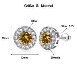 MASOP Stud Earrings 925 Silver Birthstone Earrings Round Cubic Zirconia Jewellery Gifts for Women Ladies Girls Birthday, Cubic Zirconia