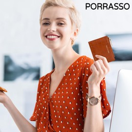 PORRASSO Fashion Wallet Ladies Minimalist Purse Women's PU Leather Wallet Bi-fold Change Pouch with 5 Card Slots Brown