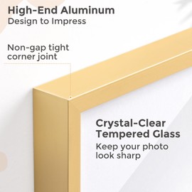 FLYJOE 7x7 Metal Picture Frame - Gold Aluminum Square Frames with Real Glass, Wall Mounting Horizontally or Vertically, Simple and Elegant Decor for Wall Gallery Poster Photo Frames, Gold