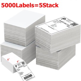 5000 4x 6 Fanfold Direct Thermal Shipping Labels for Zebra & Rollo 1000/Stack