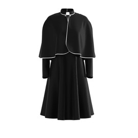 FAD-4U Church Clergy Dress for Women Minister Spring/Autumn Long Sleeve Dress with Mini Cape and Tab Collar Black