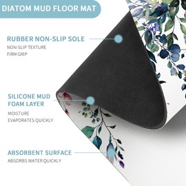 Gibelle Eucalyptus Leaves Bath Mat Rug Set 2 Piece, Super Absorbent Quick Dry Bathroom Rug Set, Non Slip Rubber Backed Bathroom Floor Mat for Tub Shower Sink (17"x24"+20"x32", Green)