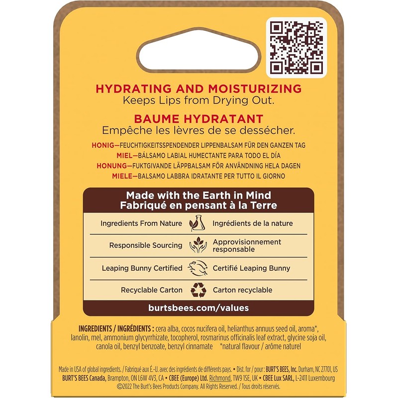 Burt's Bees Bálsamo Labial Hidratante con Miel 0.15 oz –