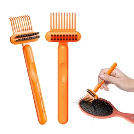 RHOS 2-in-1 Hair Brush Cleaner Rake - Removes Hair Dust, For Home and Salon Use (2 Pack-Orange)