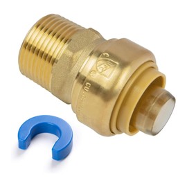 KAINGA 1" PTC to 1" NPT Male Adapter Push-Fit, Push to Connect Brass Plumbing Fitting for Copper, CPVC, PEX Pipes, With Upgraded Stiffener, Disconnect Clip Included, NSF & UPC Certified