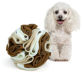 Larimuer Pet Snuffle Ball, Puzzle Sniffing Interactive Dog Ball for Blind Dogs Training Stress Relief Dog Enrichment Toys Treat Ball Machine Washable (15cm, Milk Tea Brown)