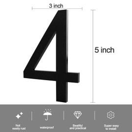 Self Adhesive House Number 5Inch House Numbers for Outside Acrylic Modern Mailbox Numbers House Numbers for Outside Stick On Numbers Address Home Number for House Apartments Office Hotel(Number 4)