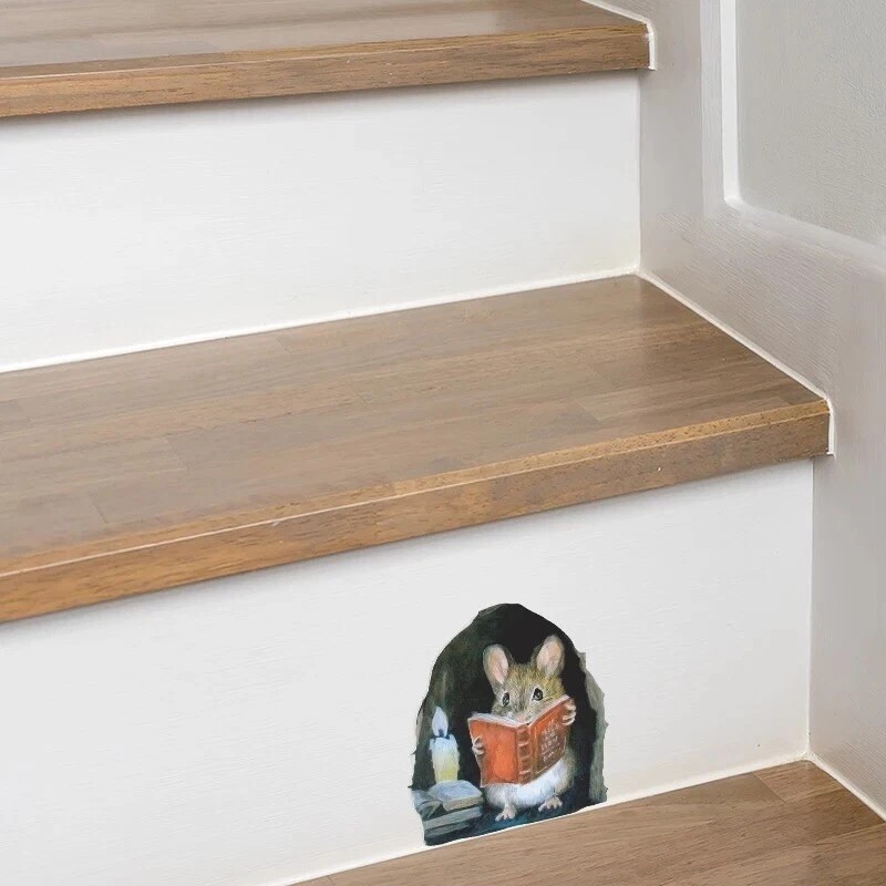 3D Wall Sticker Realistic Mouse Decal Miniature Mouse Hole Home